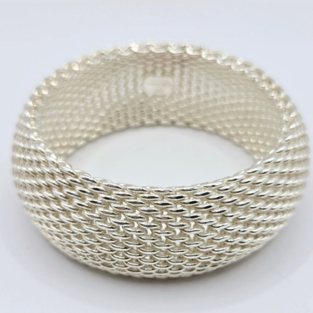 Tiffany & Co Sterling Silver Mesh Bracelet 925 Wide Woven Designer - Picture 2 of 11